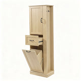 Tall Storage Cabinet With Tilt Out Compartment, Adjustable Shelves, Soft Close Hinges - Natural