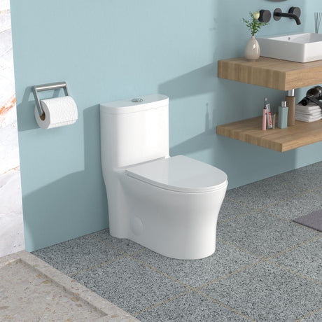 1 Piece Toilet For Bathroom, Dual Flush 1.22/1.6 Gpf, Soft Closing Seat - White