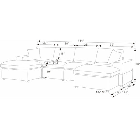 Upholstered Symmetrical Modular Sectional With 6 Seating