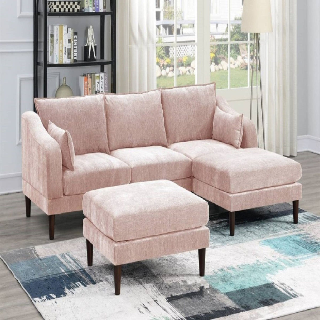 Modular L-Sectional Set With Ottomans - Pink