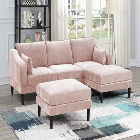 Modular L-Sectional Set With Ottomans - Pink