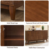 TV Stand With Carved Geometric Doors Storage Cabinet, 4 Door Media Console For Living Room - Walnut