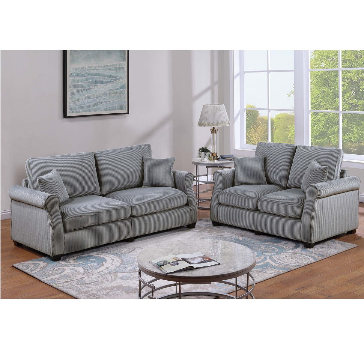 Contemporary 2 Piece Sofa Set With Matching Pillows