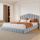 Queen Upholstered Bed Frame With Shell Shaped Headboard - Light Blue - Light Blue