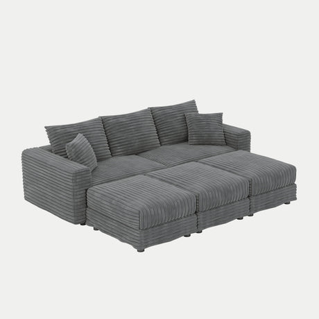 Convertible Deep Seat Sofa With Soft Pillows And Ottomans