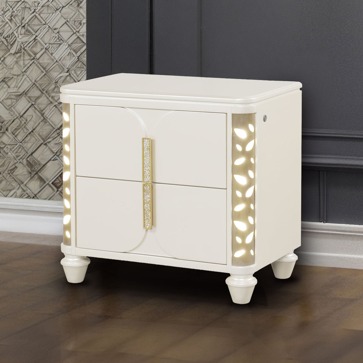 Cinderella - Nightstand With LED Accents And 2 Storage Drawers - Beige