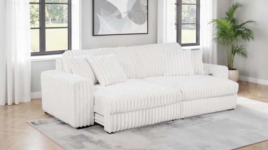 Jacana Corduroy Upholstered Dual Power Chaise Sofa Ivory - 600535P