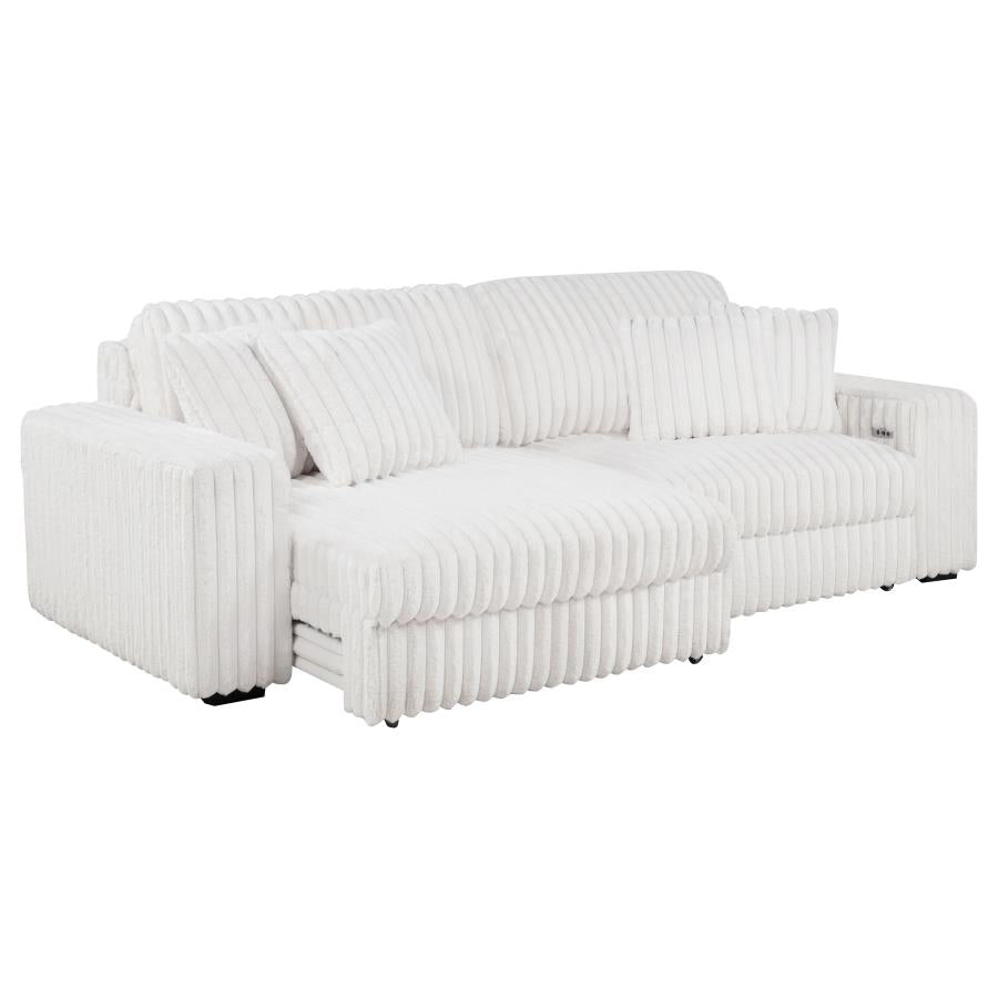 Jacana Corduroy Upholstered Dual Power Chaise Sofa Ivory - 600535P