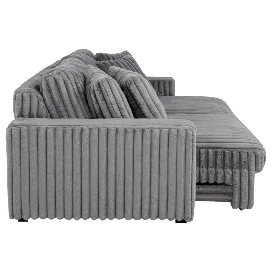 Jacana Corduroy Upholstered Dual Power Chaise Sofa Grey - 600536P