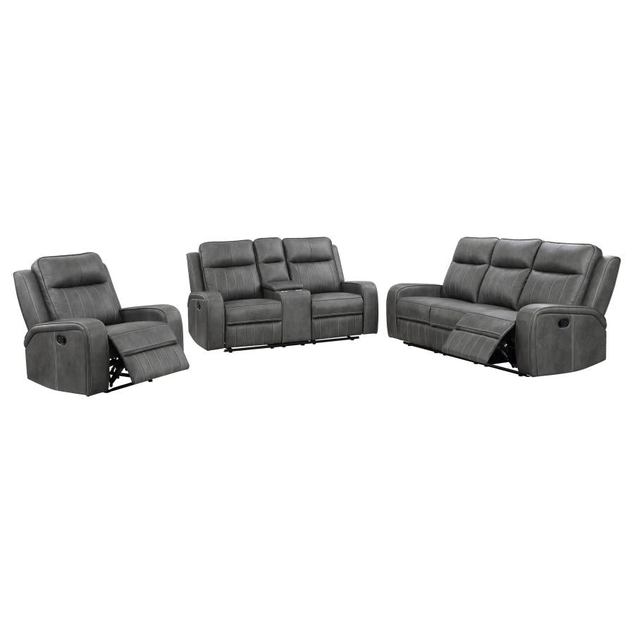 Raelynn 3-piece Upholstered Reclining Sofa Set Grey - 603191-S3