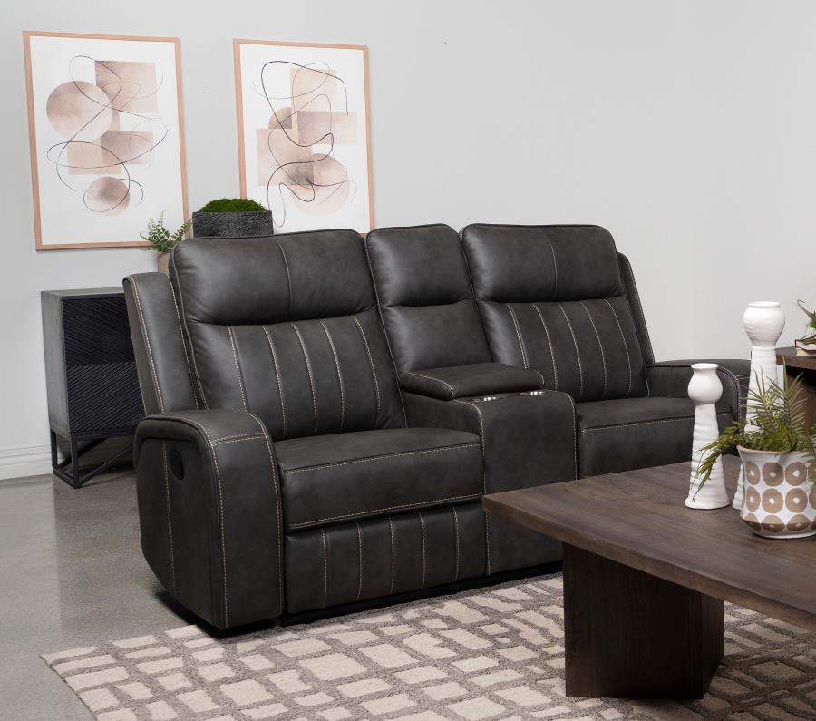 Raelynn Upholstered Track Arm Motion Loveseat Grey - 603192