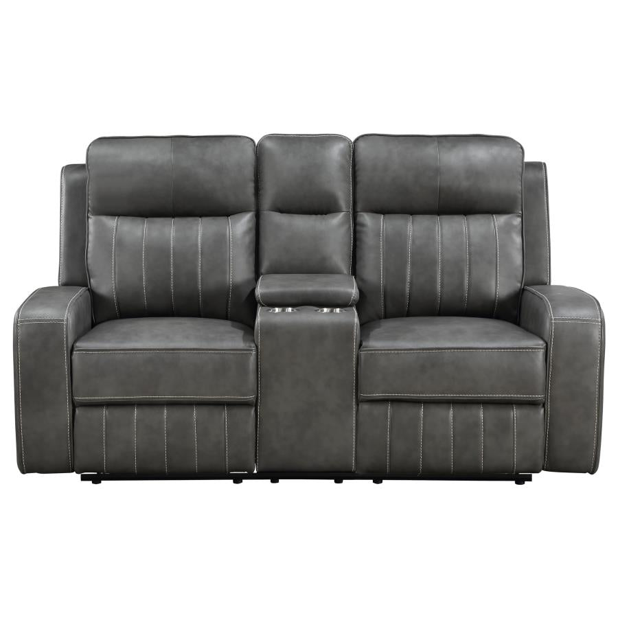 Raelynn Upholstered Track Arm Motion Loveseat Grey - 603192