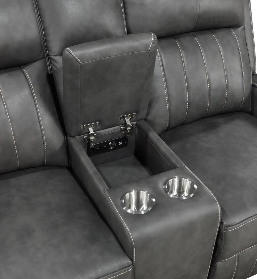 Raelynn Upholstered Track Arm Motion Loveseat Grey - 603192