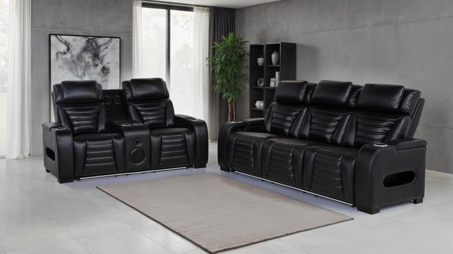Zuma 2-piece Faux Leather Dual Power LED Sofa Set Black - 603251PP-S2