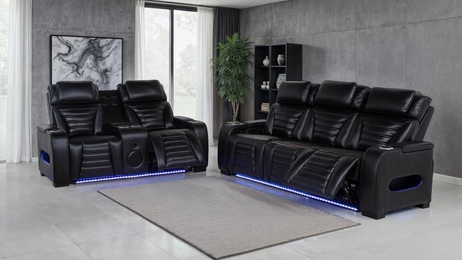 Zuma 2-piece Faux Leather Dual Power LED Sofa Set Black - 603251PP-S2