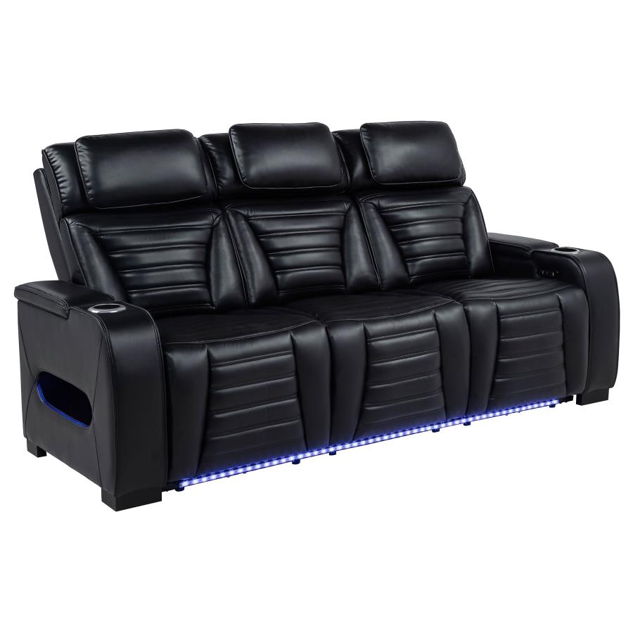Zuma 2-piece Faux Leather Dual Power LED Sofa Set Black - 603251PP-S2