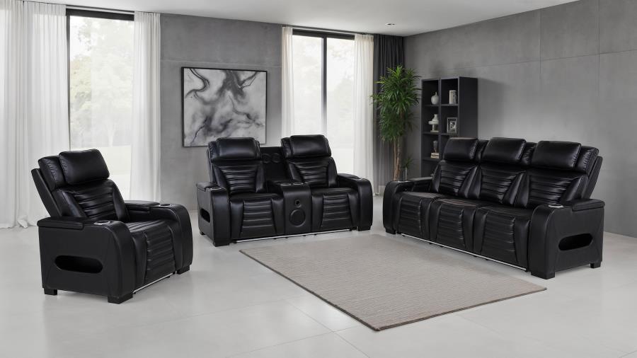 Zuma 3-piece Faux Leather Dual Power LED Sofa Set Black - 603251PP-S3