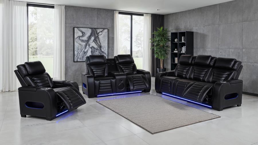 Zuma 3-piece Faux Leather Dual Power LED Sofa Set Black - 603251PP-S3