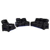 Zuma 3-piece Faux Leather Dual Power LED Sofa Set Black - 603251PP-S3
