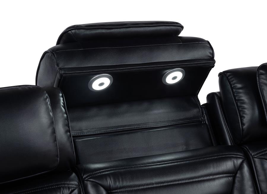 Zuma 3-piece Faux Leather Dual Power LED Sofa Set Black - 603251PP-S3
