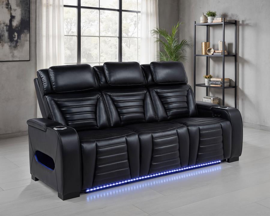 Zuma Faux Leather Dual Power Reclining LED Sofa Black - 603251PP