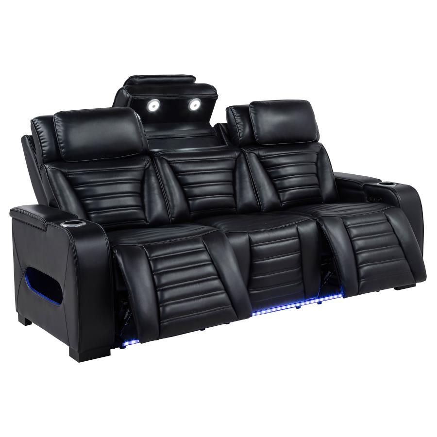 Zuma Faux Leather Dual Power Reclining LED Sofa Black - 603251PP