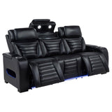 Zuma Faux Leather Dual Power Reclining LED Sofa Black - 603251PP