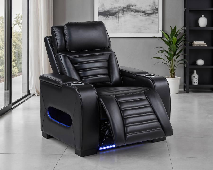 Zuma Faux Leather Upholstered Dual Power LED Recliner Black - 603253PP