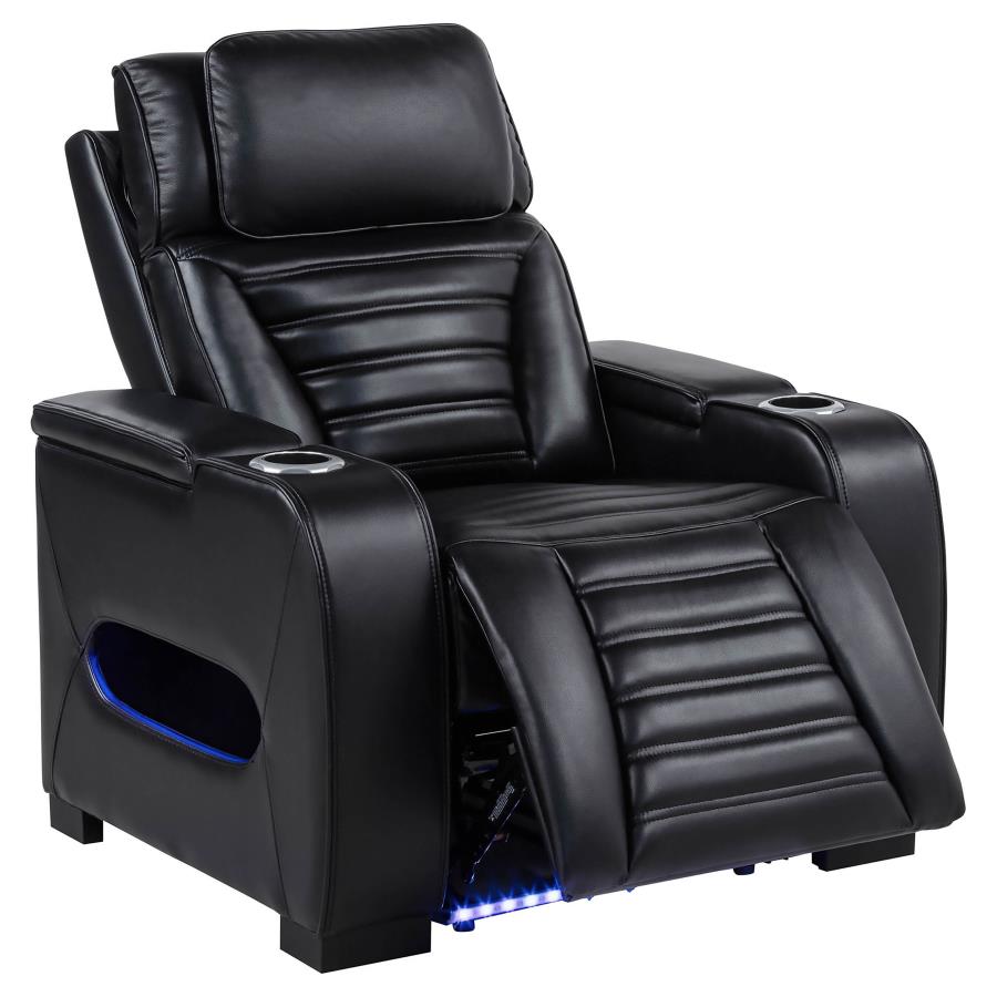 Zuma Faux Leather Upholstered Dual Power LED Recliner Black - 603253PP