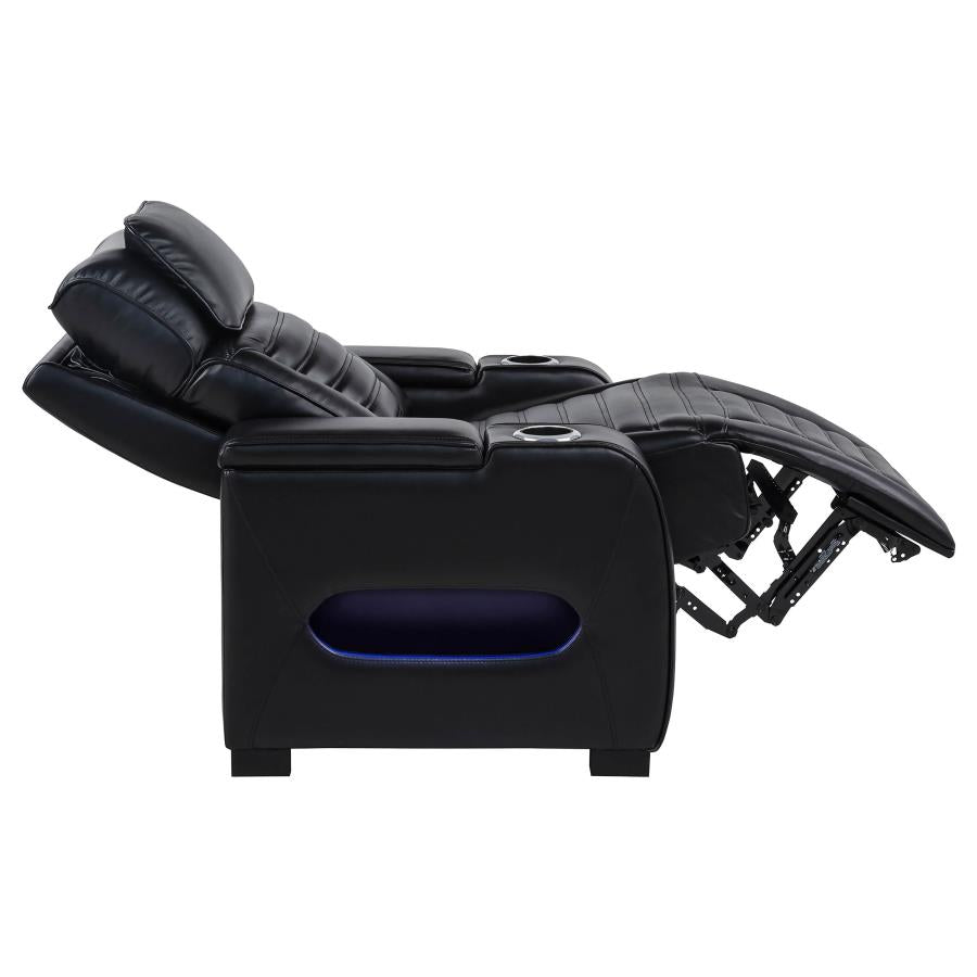 Zuma Faux Leather Upholstered Dual Power LED Recliner Black - 603253PP