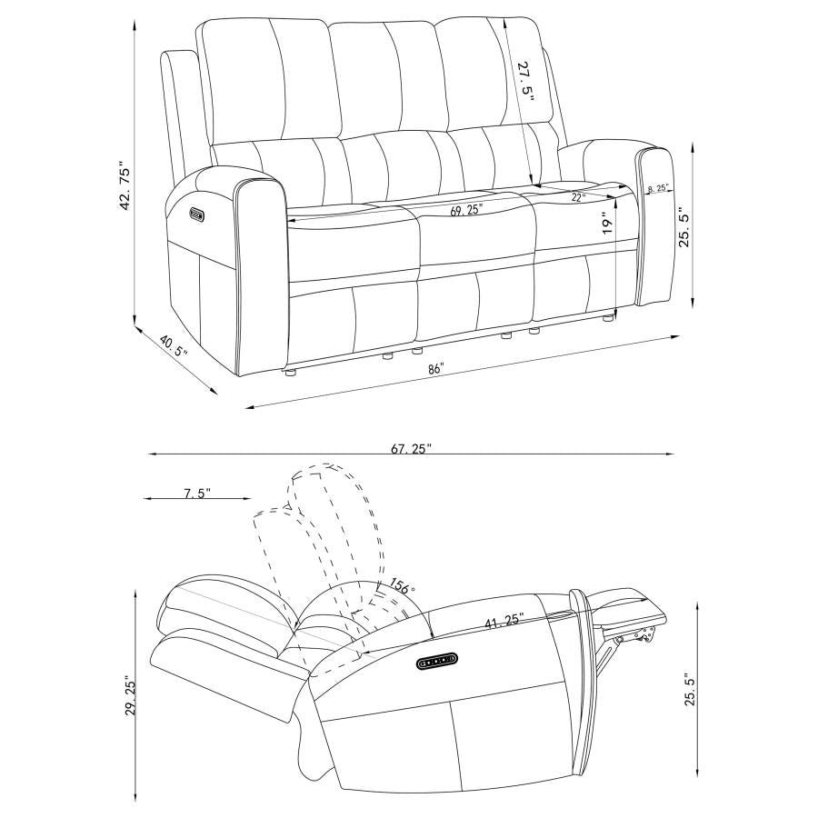 Brickston 2-piece Triple Power Reclining Sofa Set Charcoal - 603431PPP-S2