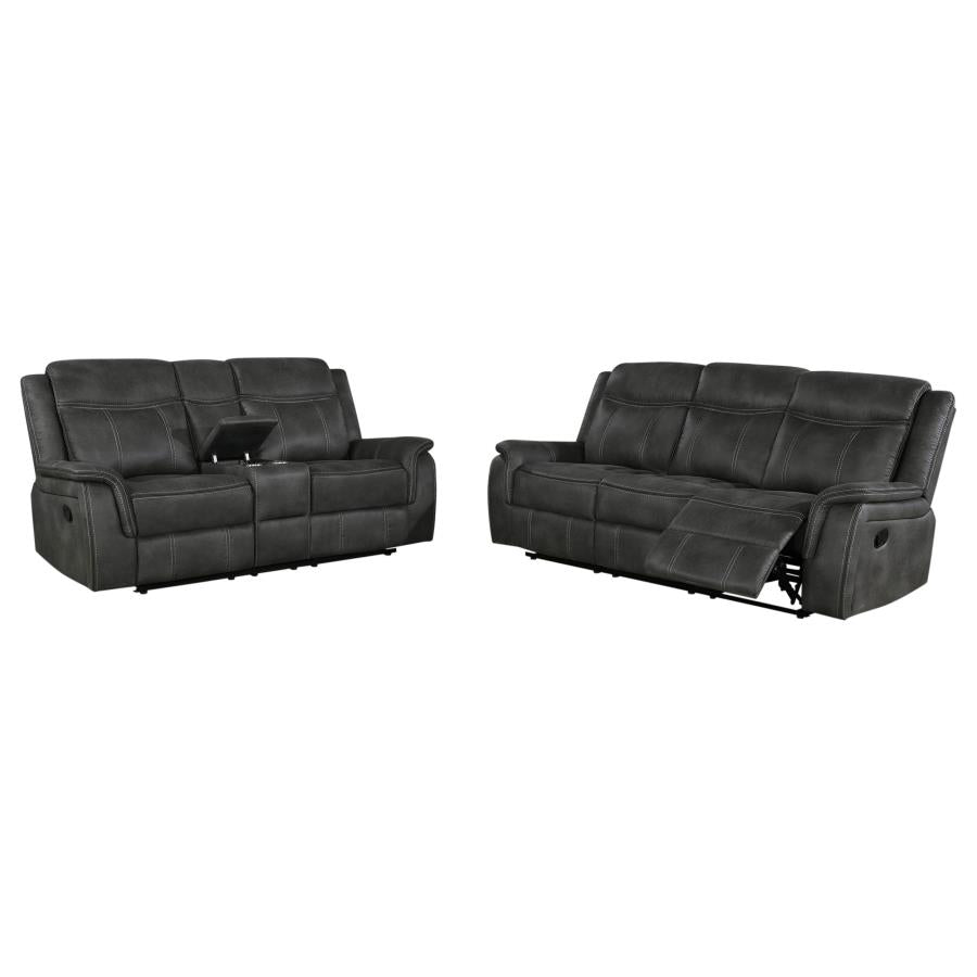 Lawrence 2-piece Upholstered Reclining Sofa Set Charcoal - 603504-S2