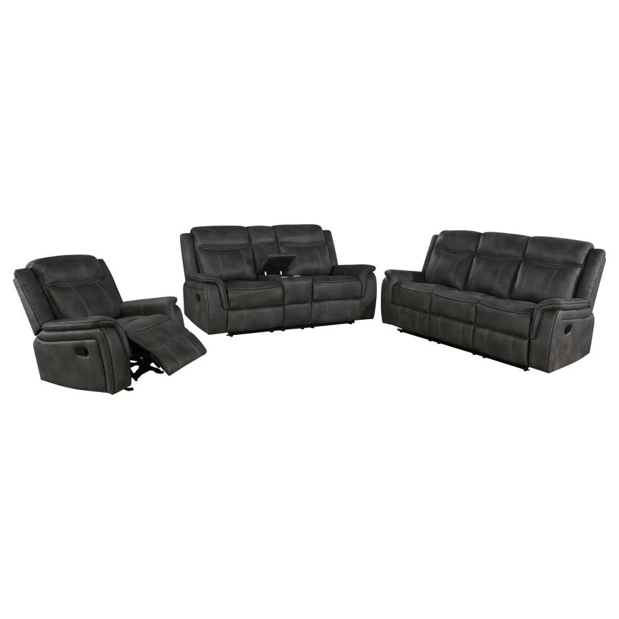 Lawrence 3-piece Upholstered Reclining Sofa Set Charcoal - 603504-S3