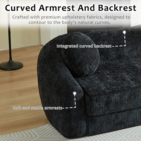Curved Convertible Sofa, 2 In 1 Frameless Folding Sofa Bed With Pull Out Base And Deep Seat