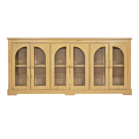 Modern Arched Glass Sideboard With 6 Doors, Buffet Cabinet With Storage And Adjustable Shelves