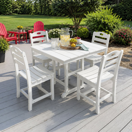 Outdoor Patio Dining Set, Square Table With Umbrella Hole And Armless Chairs