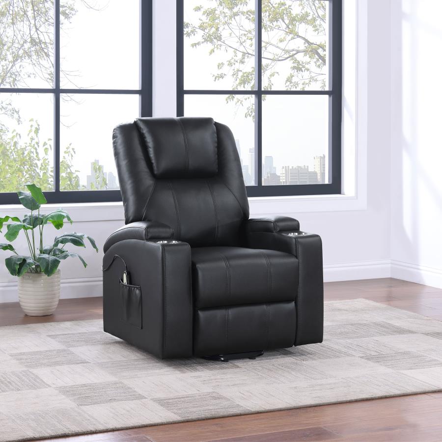 Armstrong Upholstered Power Lift Massage Recliner Black - 609475P