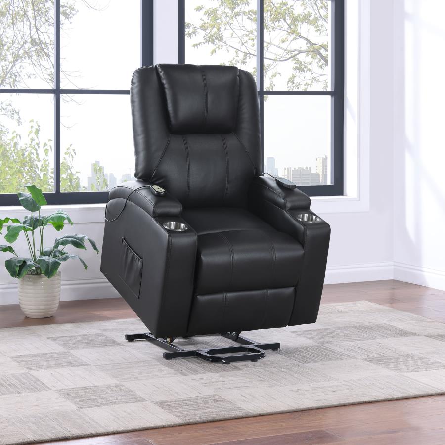 Armstrong Upholstered Power Lift Massage Recliner Black - 609475P