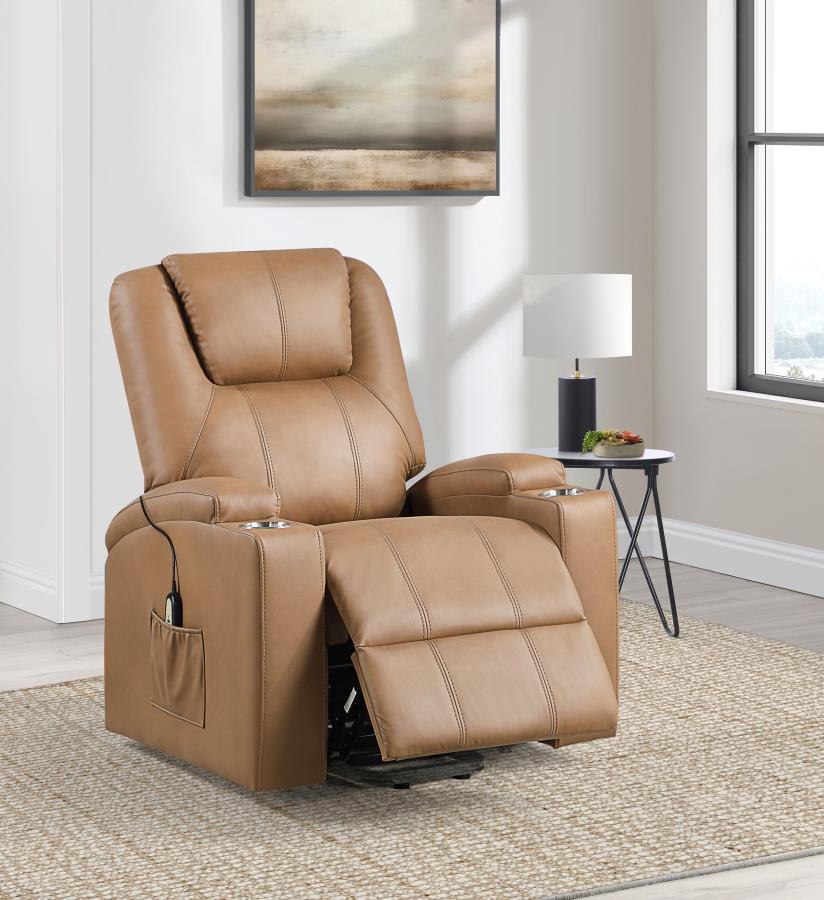 Armstrong Upholstered Power Lift Massage Recliner Camel - 609476P