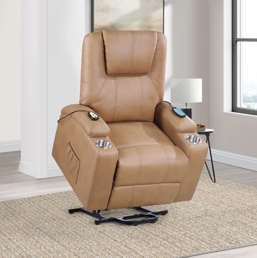 Armstrong Upholstered Power Lift Massage Recliner Camel - 609476P