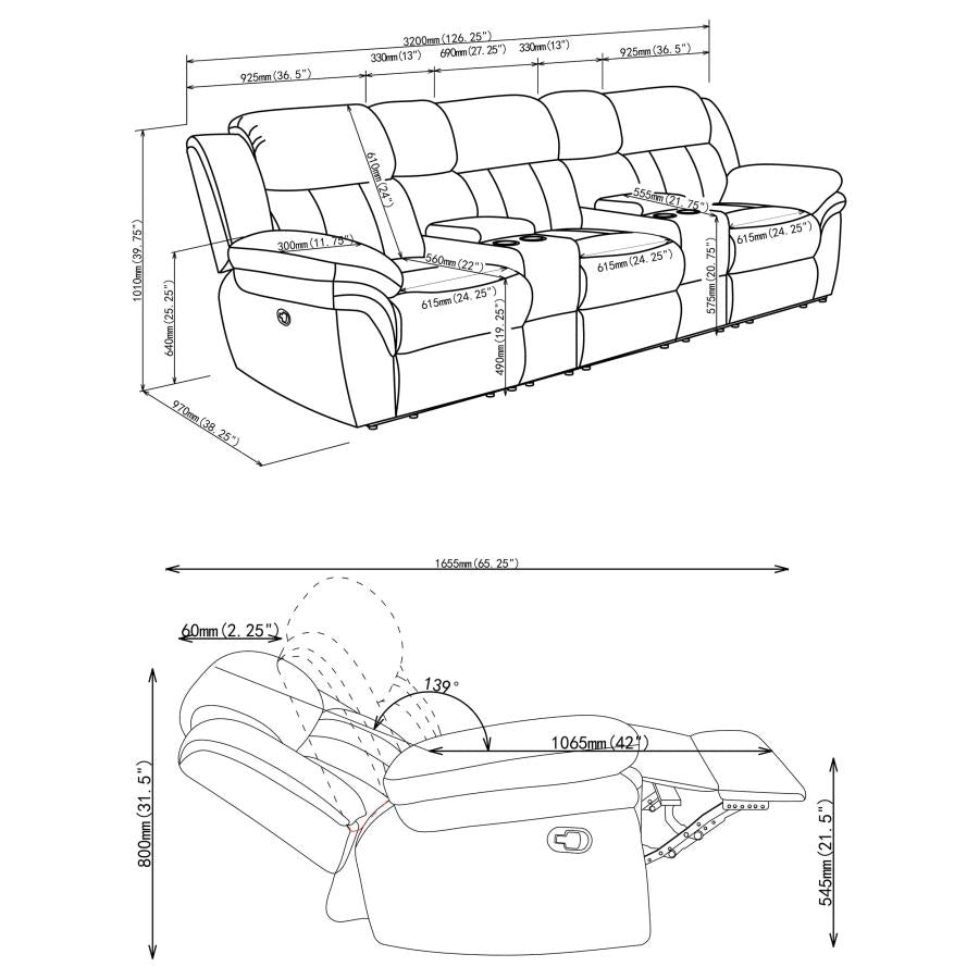 Bahrain 5-piece Upholstered Home Theater Seating Charcoal - 609541T