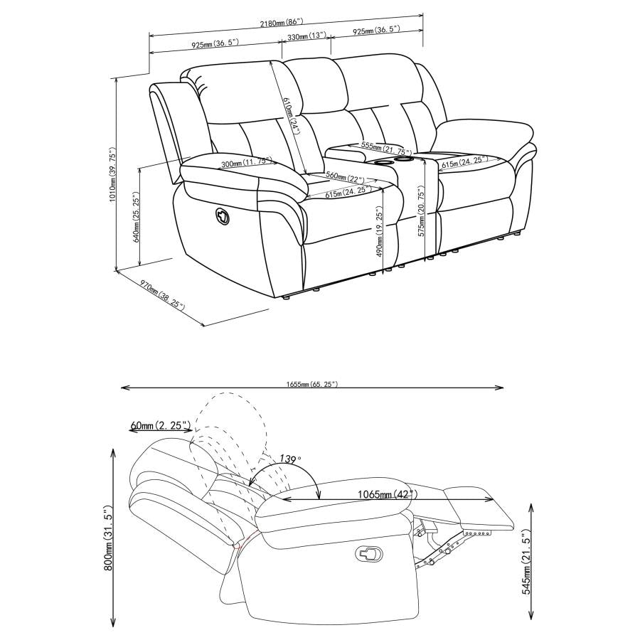 Bahrain Upholstered Motion Loveseat Charcoal - 609542