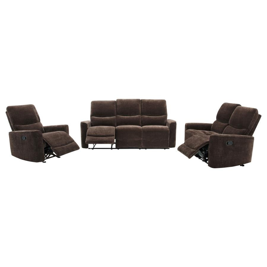 Navarro 3-piece Upholstered Reclining Sofa Set Dark Brown - 609571-S3
