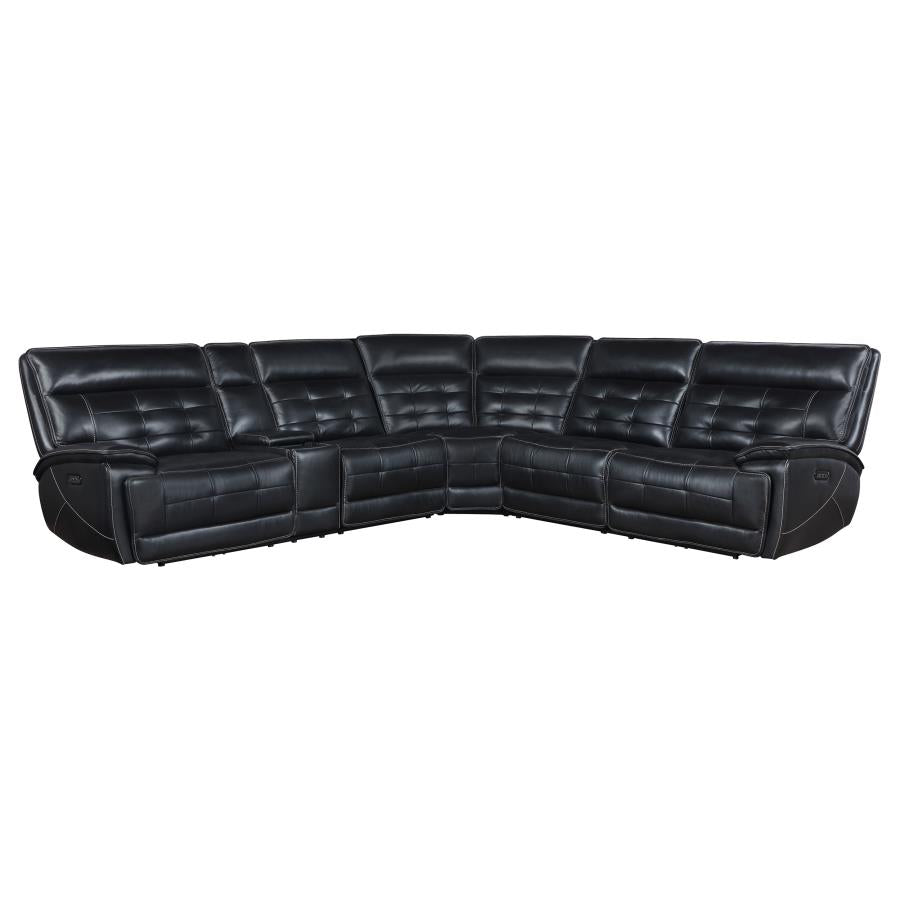 Hewitt Leather Dual Power Reclining Sectional Sofa Black - 609610PP