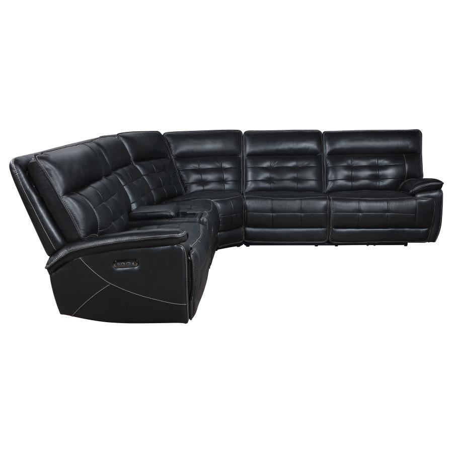 Hewitt Leather Dual Power Reclining Sectional Sofa Black - 609610PP