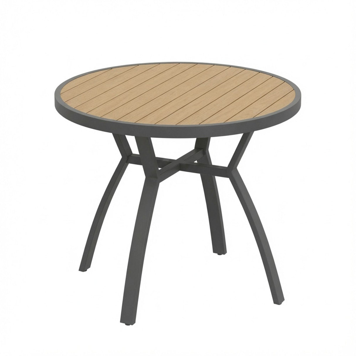 Outdoor Round Patio Table With Slatted Top - Gray