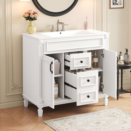 Bathroom Vanity With Top Sink, Basin On Cabinet With 2 Soft Closing Doors And 2 Drawers