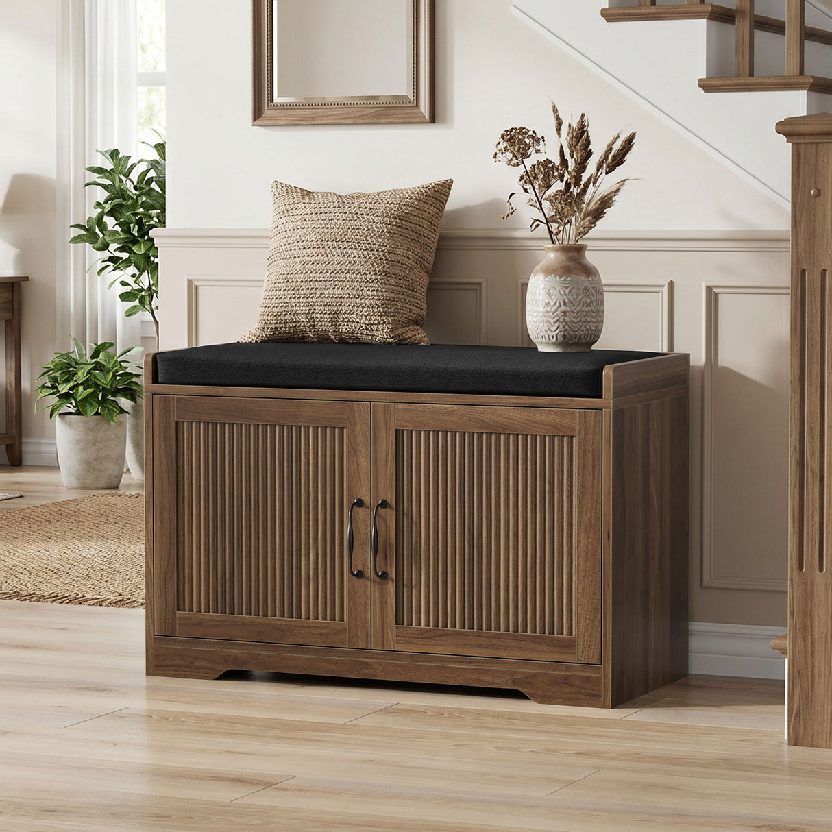 Entryway Shoe Bench With Double Doors