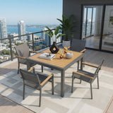 Gray Aluminum Patio Dining Set With Textilene Chairs, 5 Piece All Weather Outdoor Table And Chair Set For Patio, Porch, Garden