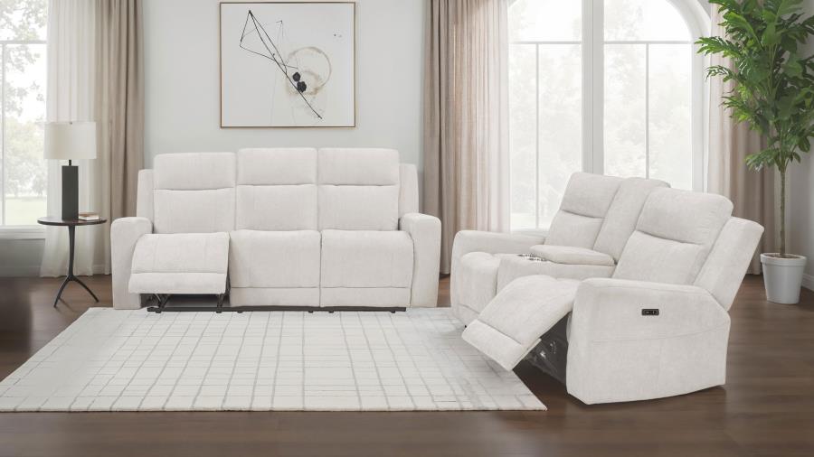 Kennett 2-piece Chenille Power Reclining Sofa Set Ivory - 610151P-S2